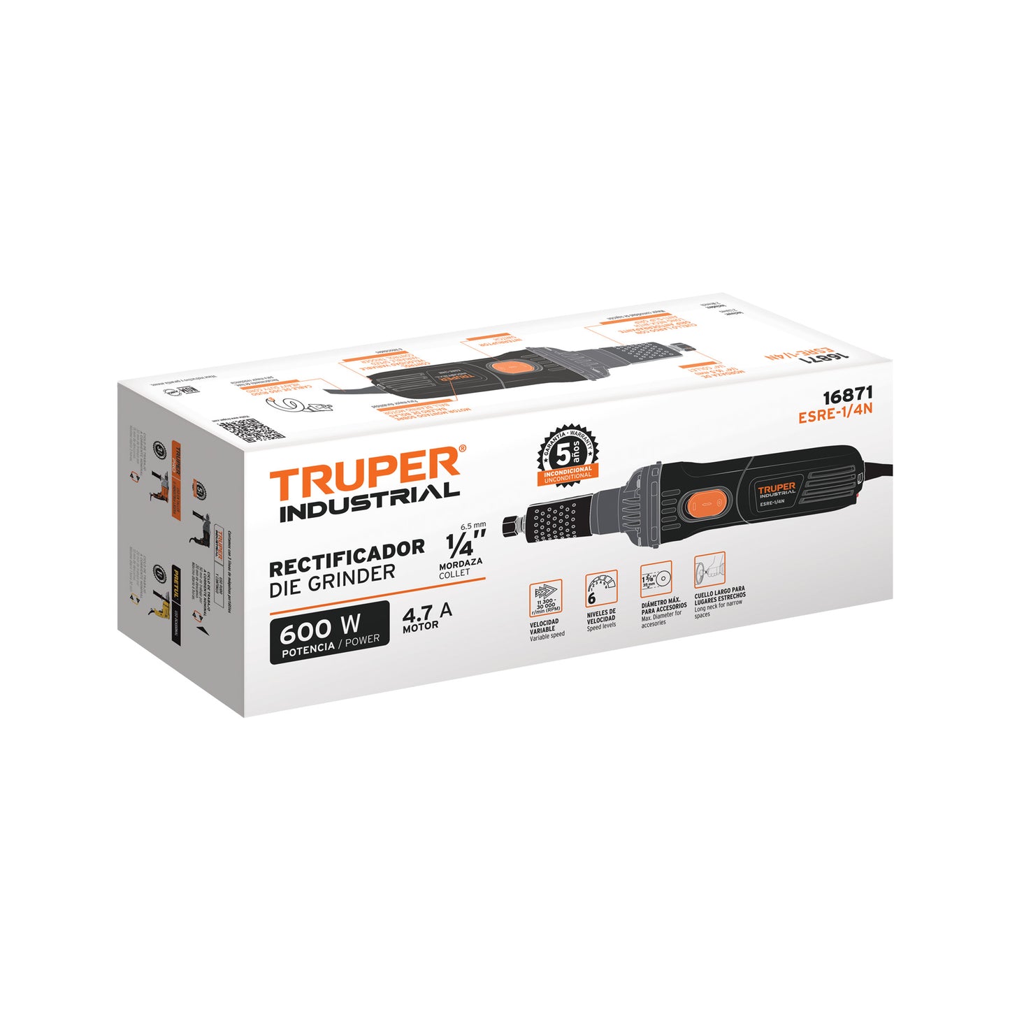 Rectificador (esmeril recto) de 1/4 pulg 600W INDUSTRIAL - SKU 16871
