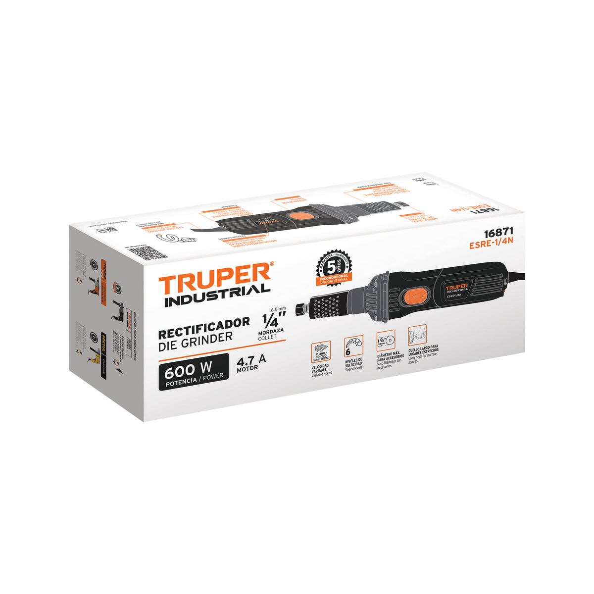 Rectificador (esmeril recto) de 1/4 pulg 600W INDUSTRIAL - SKU 16871