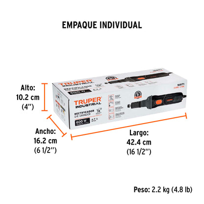 Rectificador (esmeril recto) de 1/4 pulg 600W INDUSTRIAL - SKU 16871