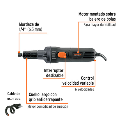 Rectificador (esmeril recto) de 1/4 pulg 600W INDUSTRIAL - SKU 16871