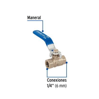 Válvula de esfera de latón roscable de 1/4 pulgada con maneral de acero
