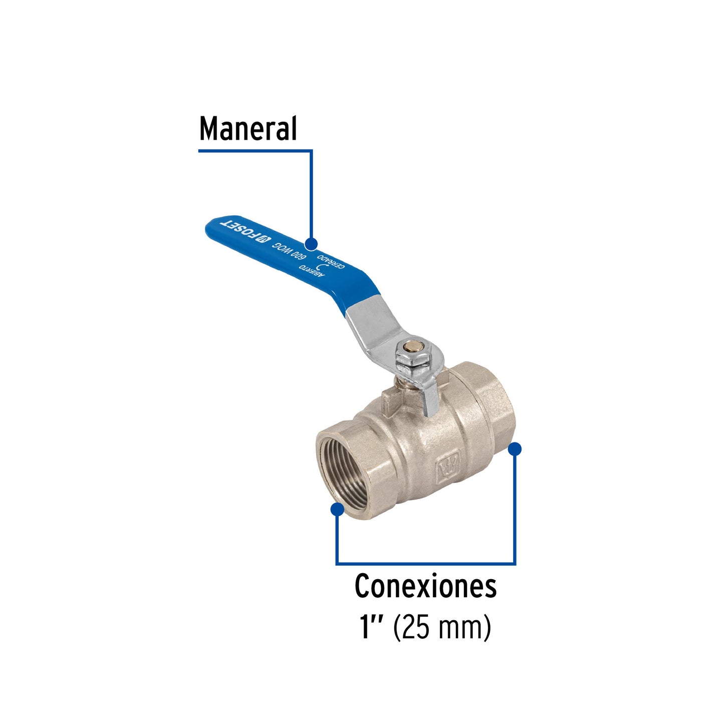 Válvula de esfera de latón roscable de 1 pulgada alta presión con maneral de acero
