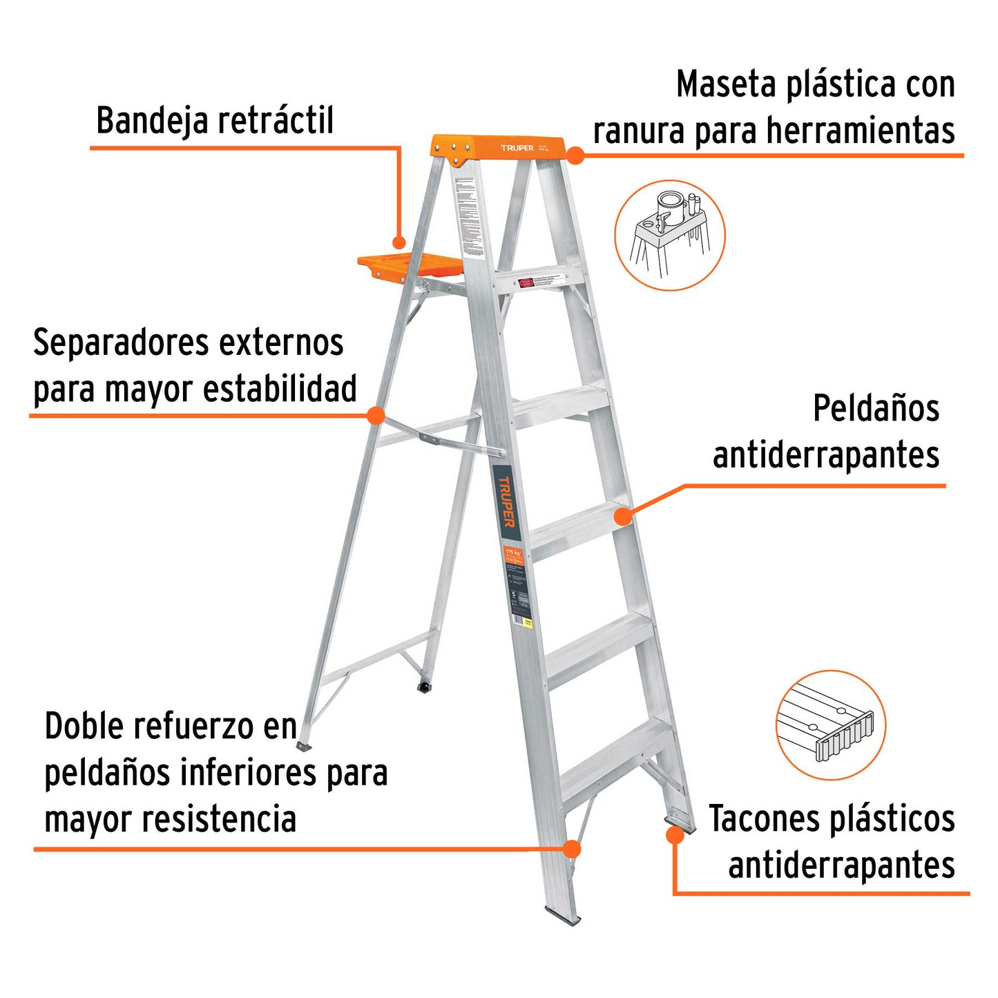 Escalera de tijera tipo II con bandeja 5 peldaños