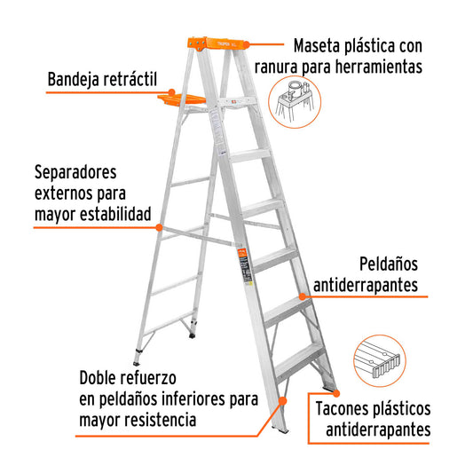 Escalera de tijera tipo II con bandeja 6 peldaños