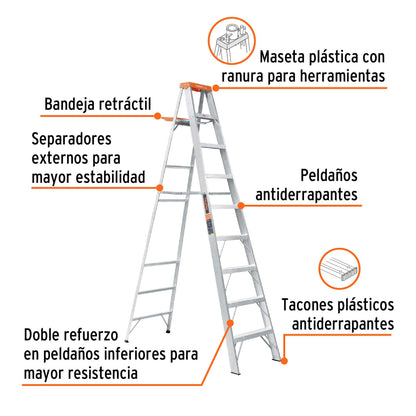 Escalera de tijera tipo II con bandeja 8 peldaños