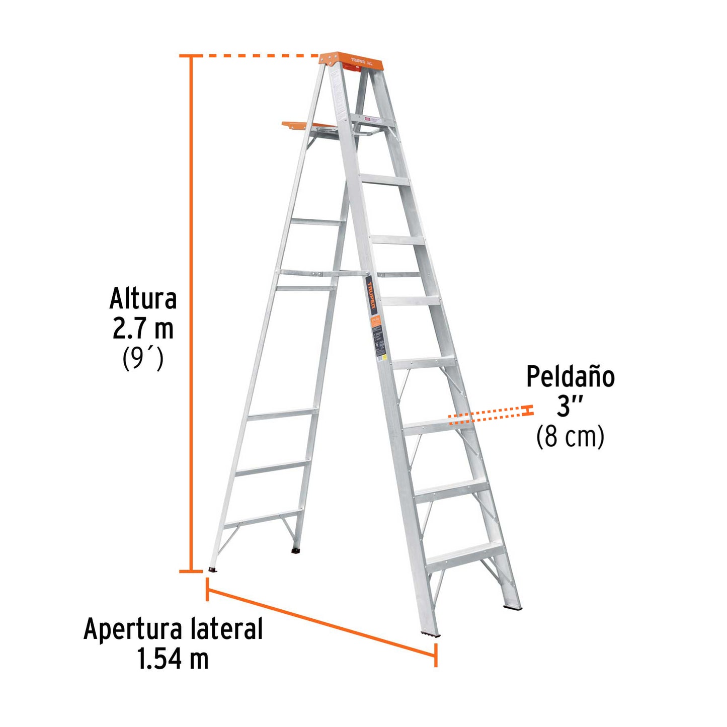 Escalera de tijera tipo II con bandeja 8 peldaños