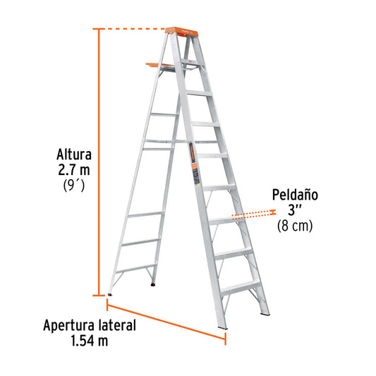 Escalera de tijera tipo II con bandeja 8 peldaños