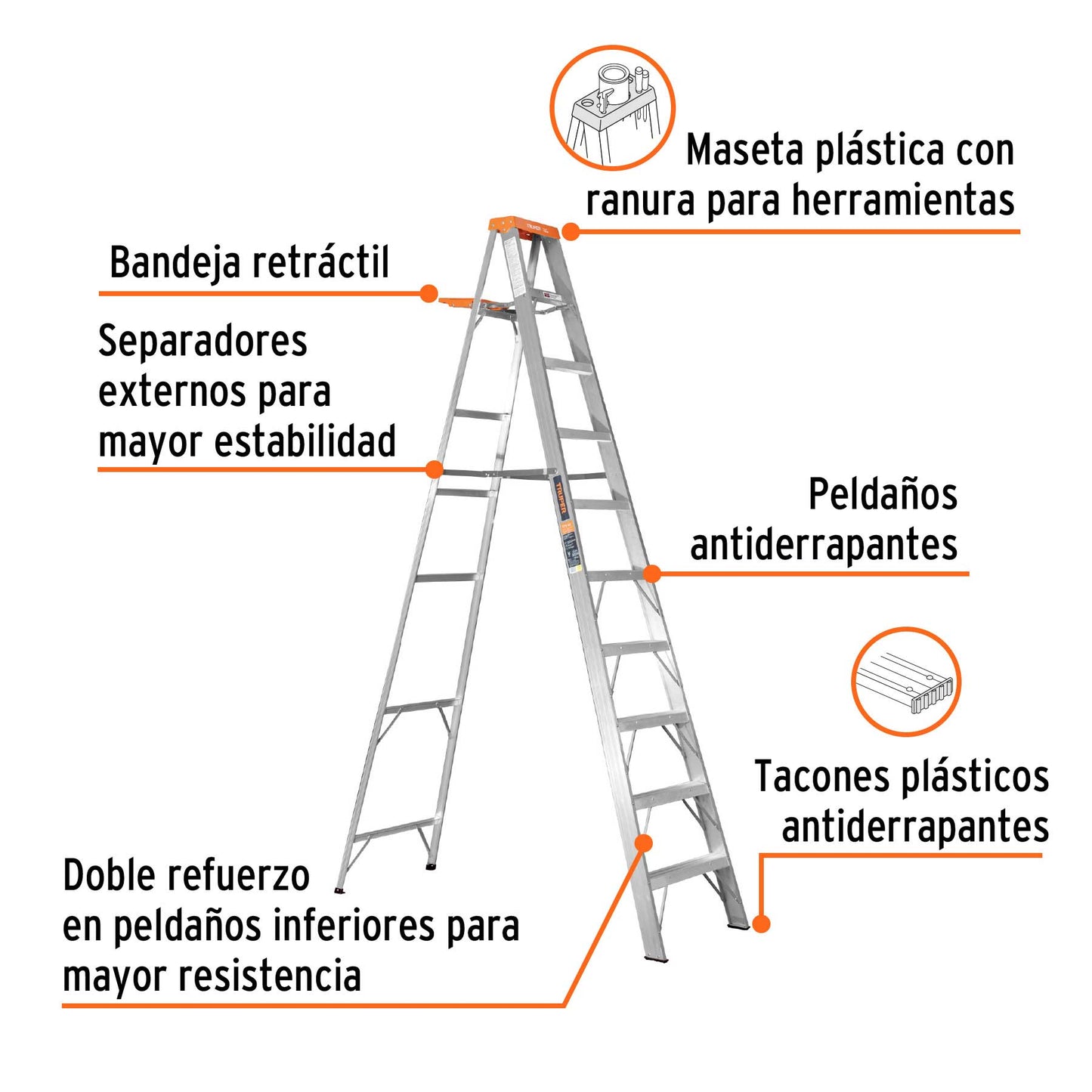 Escalera de tijera tipo II con bandeja 9 peldaños