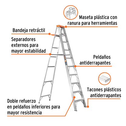 Escalera de tijera tipo II con bandeja 9 peldaños