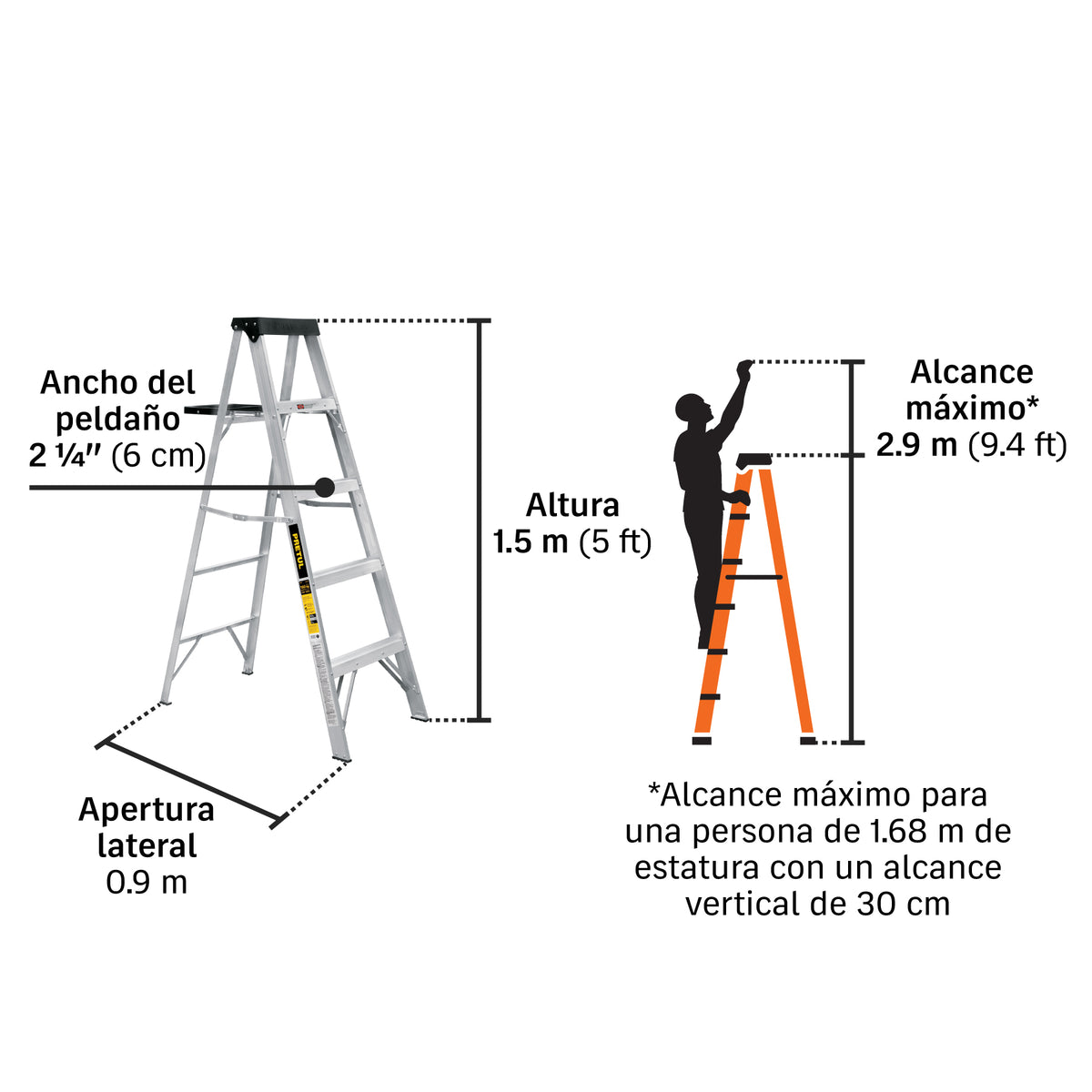 Escalera de tijera, tipo III, 4 peldaños y bandeja · vista 4