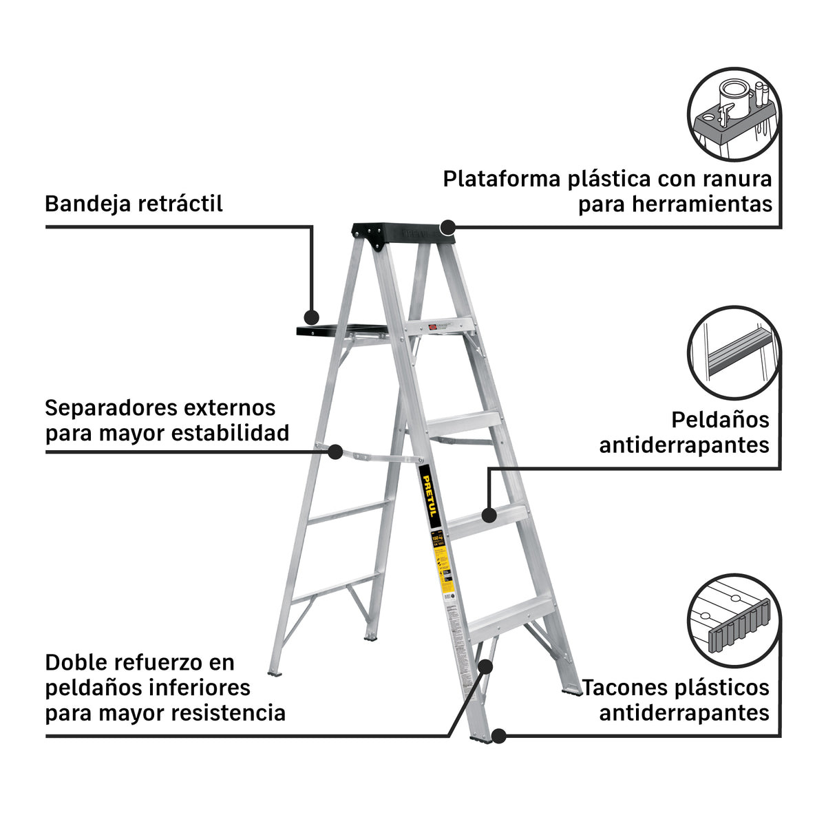 Escalera de tijera, tipo III, 4 peldaños y bandeja · vista 3