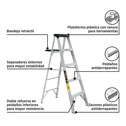 Escalera de tijera, tipo III, 4 peldaños y bandeja · vista 3