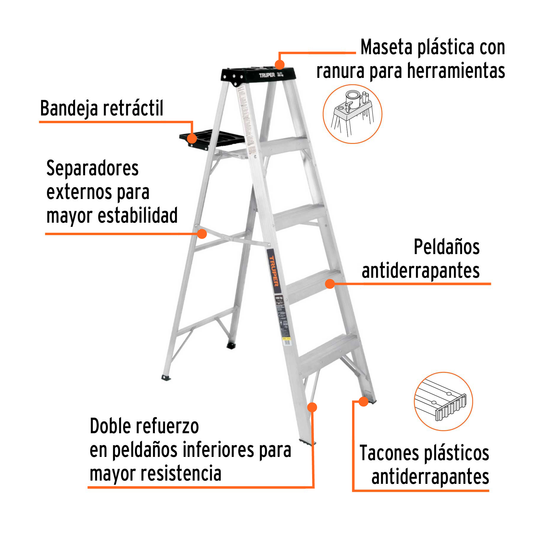 Escalera de tijera tipo III con bandeja 4 peldaños