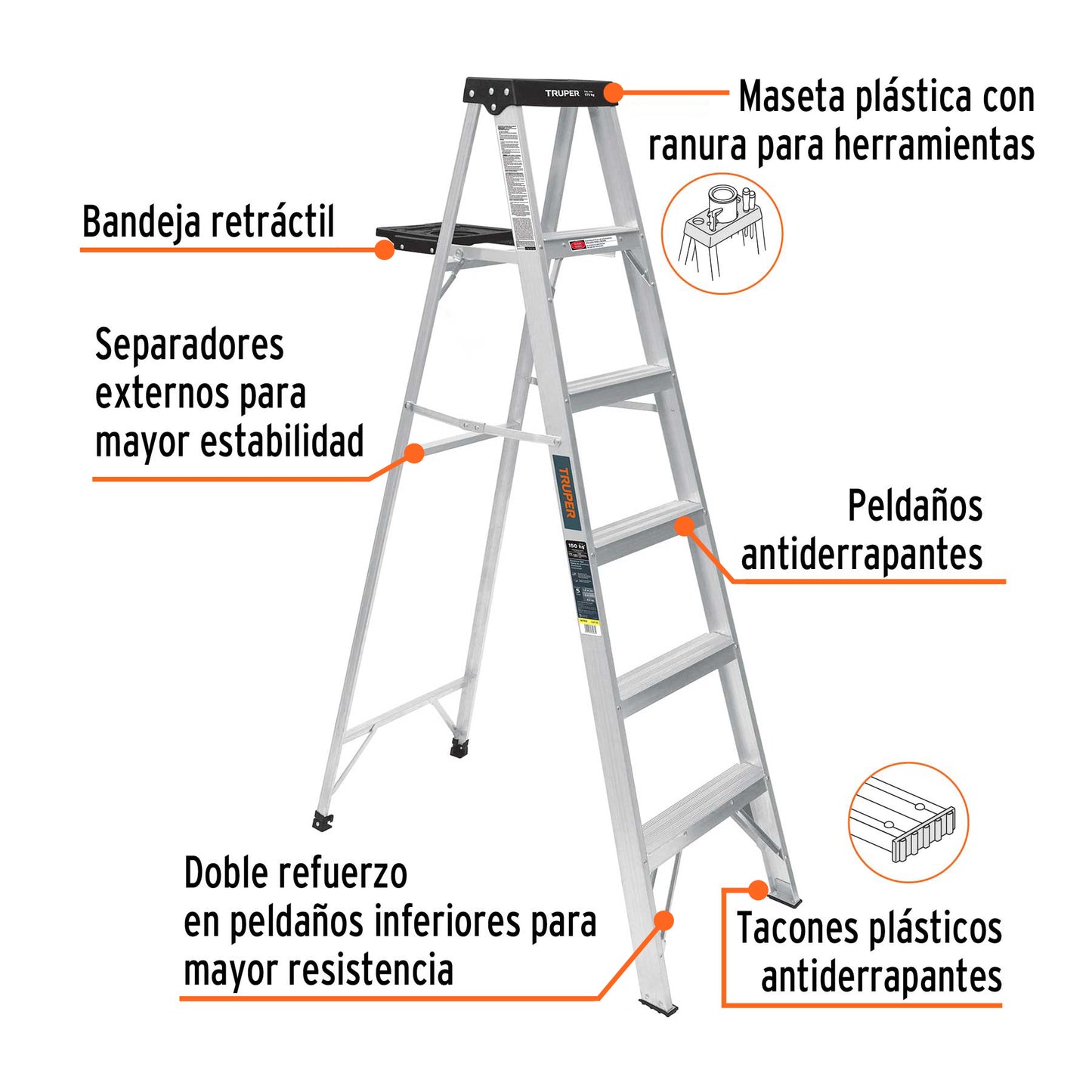 Escalera de tijera tipo III con bandeja 5 peldaños
