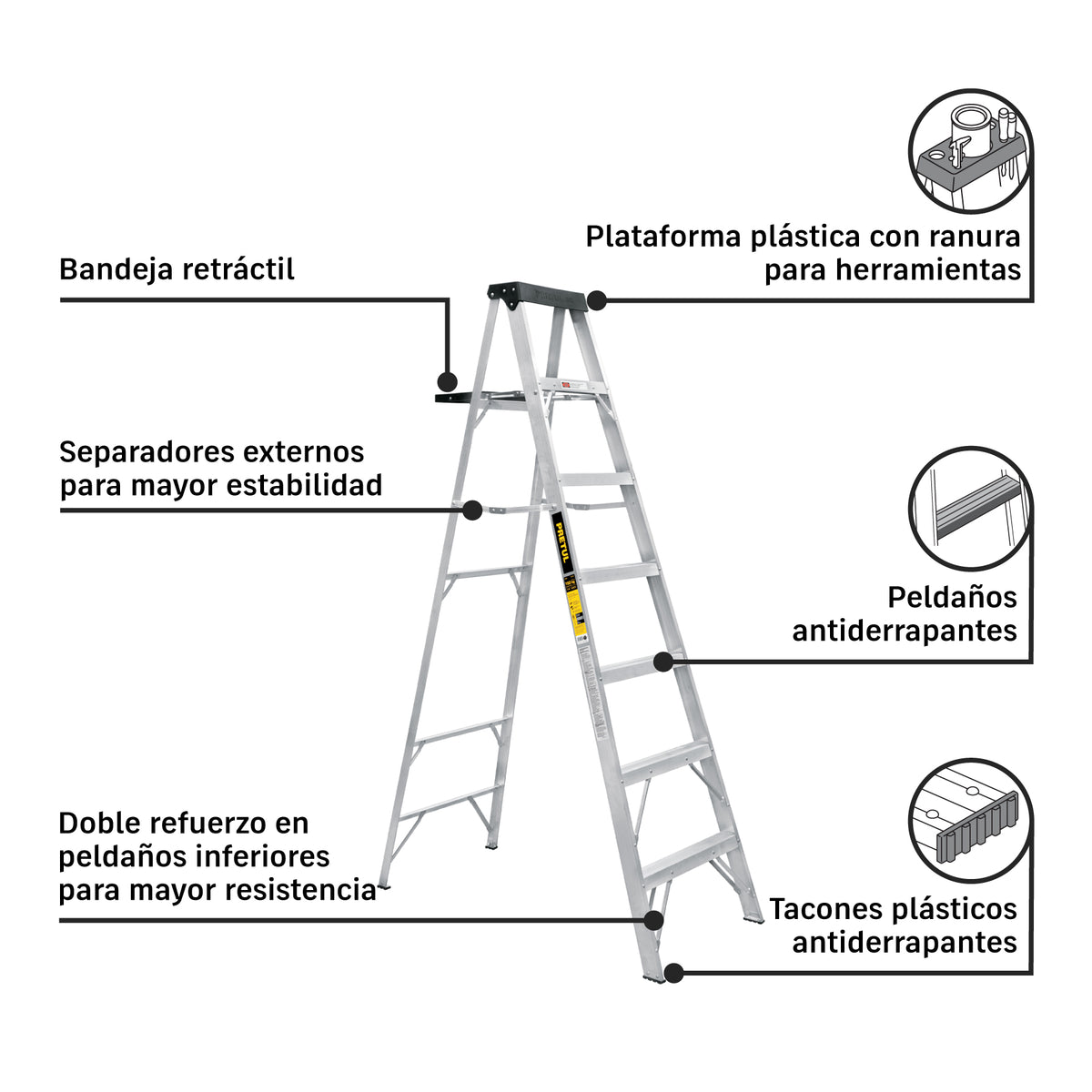 Escalera de tijera, tipo III, 6 peldaños y bandeja · vista 2
