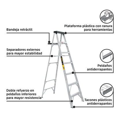 Escalera de tijera, tipo III, 6 peldaños y bandeja · vista 2
