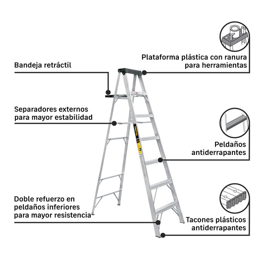 Escalera de tijera, tipo III, 6 peldaños y bandeja · vista 2