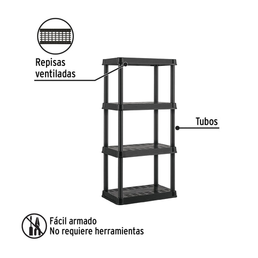 Estante plástico 4 repisas capacidad 45kg, 61x38x125 · vista 2