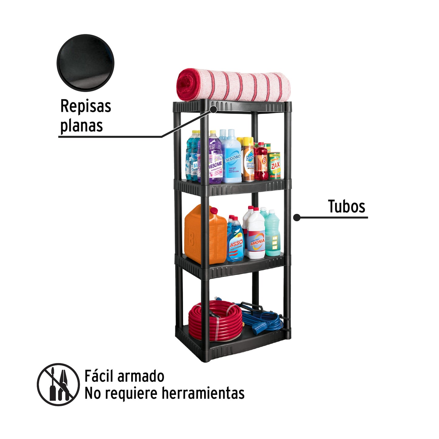 Estante plástico con 4 repisas capacidad 27 kg