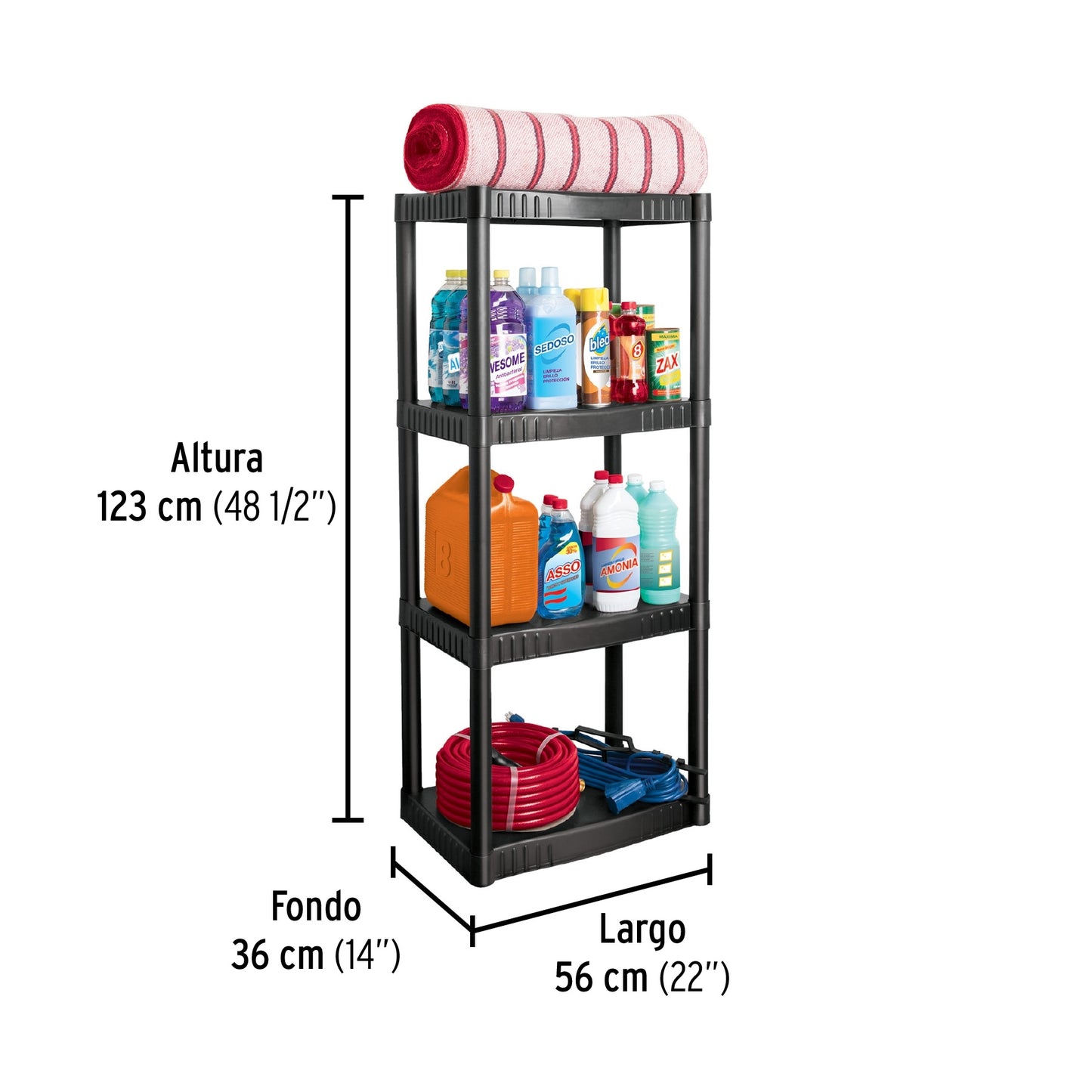 Estante plástico con 4 repisas capacidad 27 kg