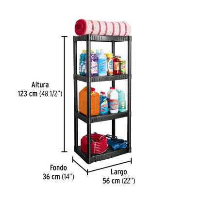 Estante plástico con 4 repisas capacidad 27 kg