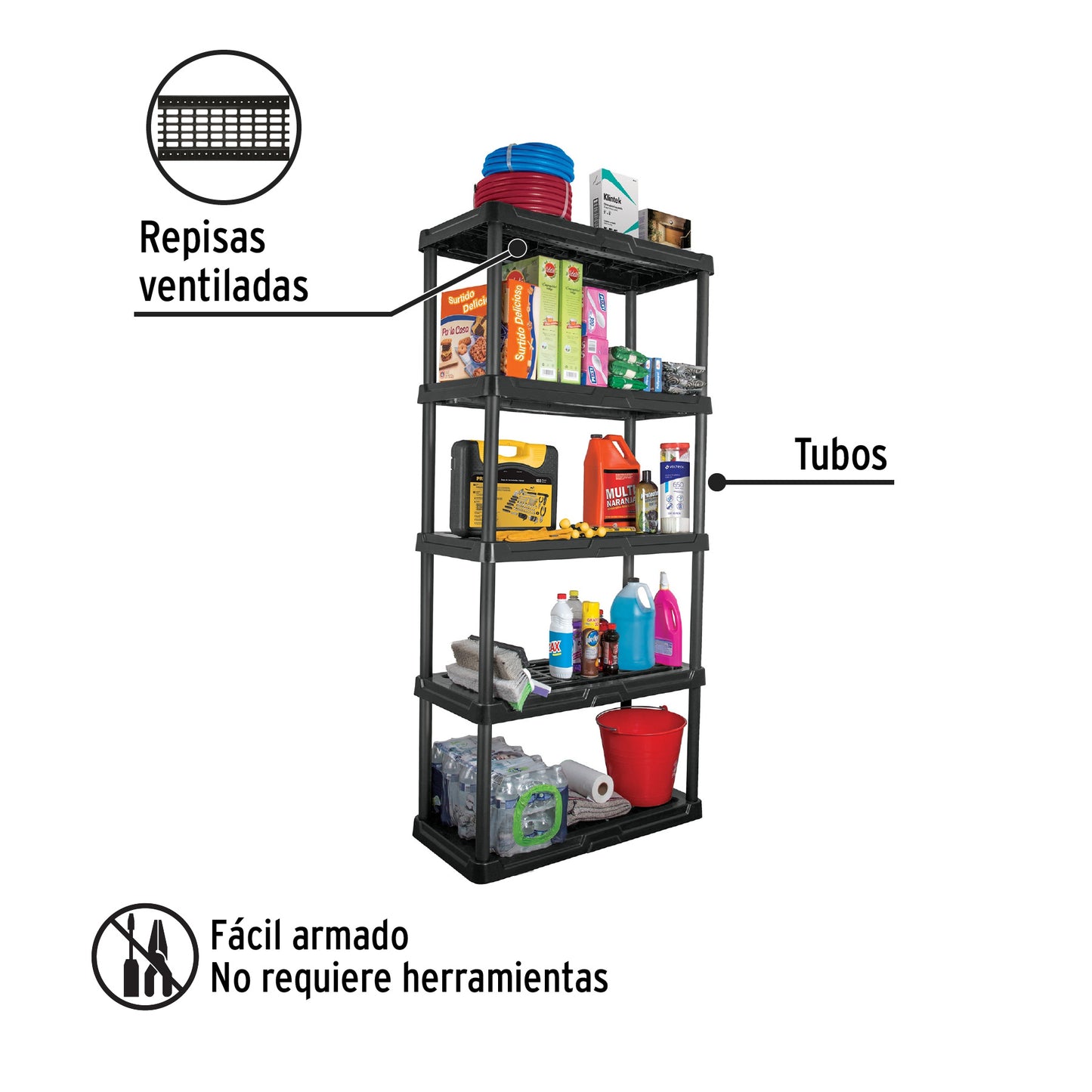 Estante plástico con 5 repisas capacidad 35 kg