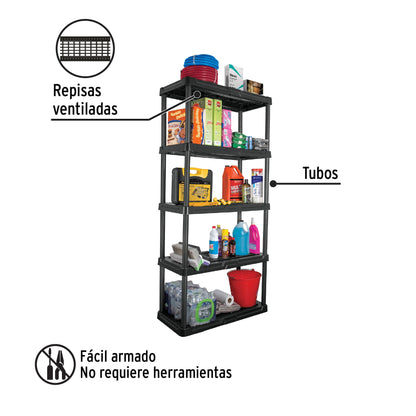 Estante plástico con 5 repisas capacidad 35 kg