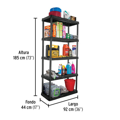 Estante plástico con 5 repisas capacidad 35 kg