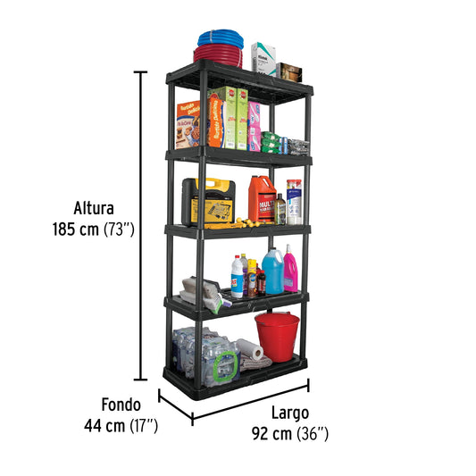 Estante plástico con 5 repisas capacidad 35 kg