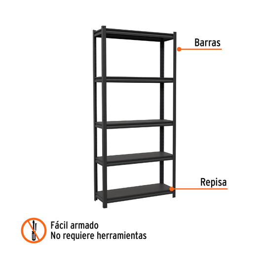 Estante metálico 5 repisas capacidad 80kg, 85x30x180 · vista 2