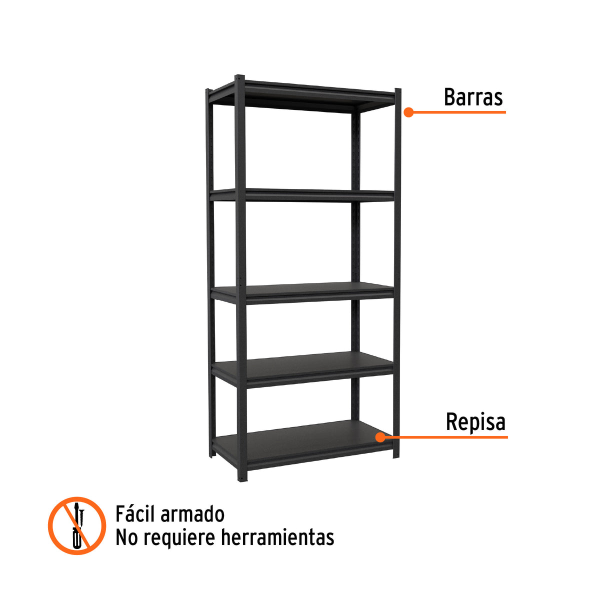 Estante metálico 5 repisas capacidad 80kg, 85x45x180 · vista 2