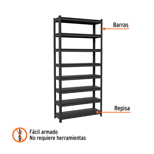 Estante metálico 8 repisas capacidad 80kg, 85x30x180 · vista 2