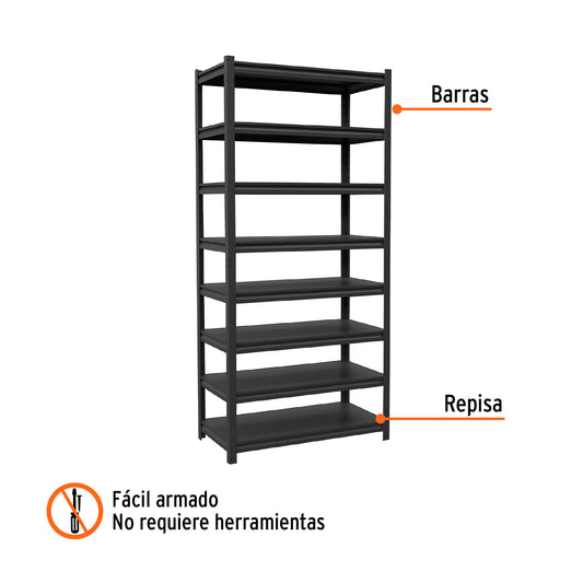 Estante metálico 8 repisas capacidad 80kg, 85x45x180 · vista 2