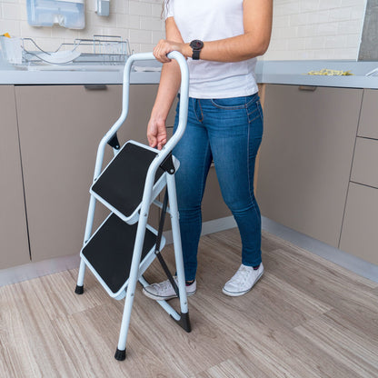 Escalerilla tubular plegable con 2 peldaños