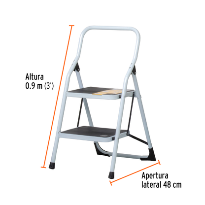 Escalerilla tubular plegable con 2 peldaños
