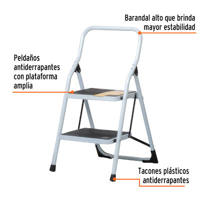 Escalerilla tubular plegable con 2 peldaños