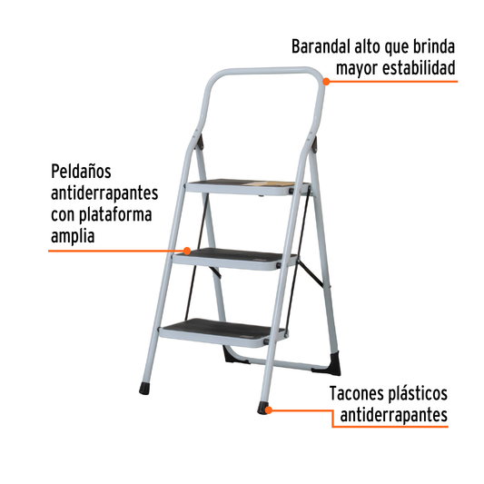 Escalerilla tubular plegable con 3 peldaños