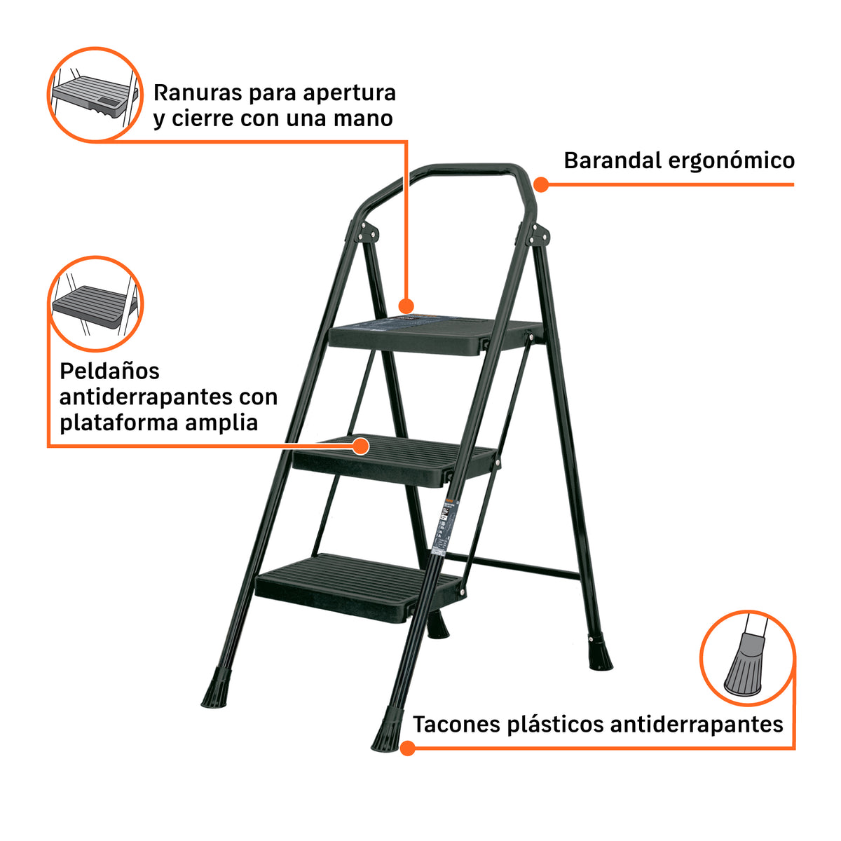 Escalerilla tubular, plegable, 3 peldaños · vista 3