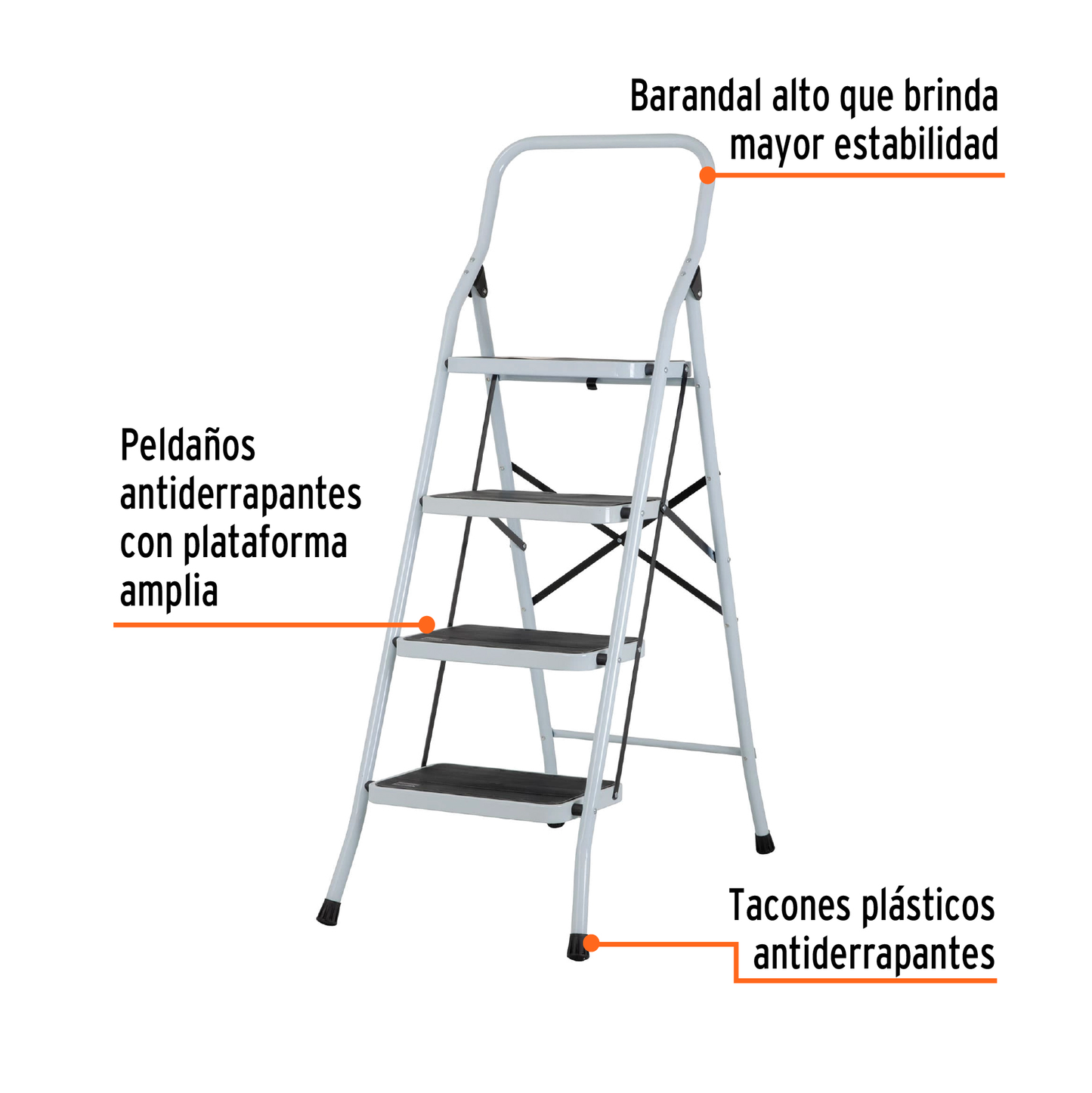 Escalerilla tubular plegable con 4 peldaños