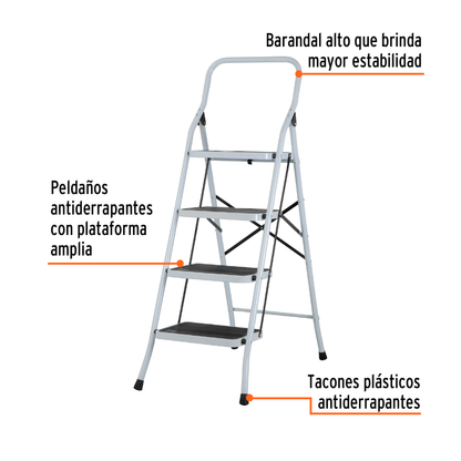 Escalerilla tubular plegable con 4 peldaños