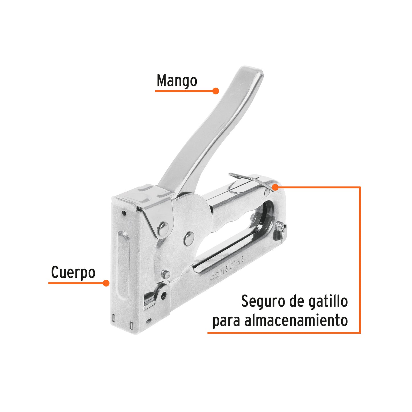 Engrapadora tipo pistola para grapas de 1/4 y 5/16 con seguro de gatillo