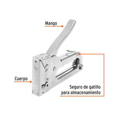 Engrapadora tipo pistola para grapas de 1/4 y 5/16 con seguro de gatillo