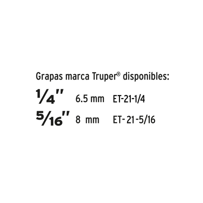 Engrapadora tipo pistola para grapas de 1/4 y 5/16 con seguro de gatillo