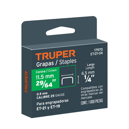 1000 grapas 1/4 pulg corona 11.2 mm