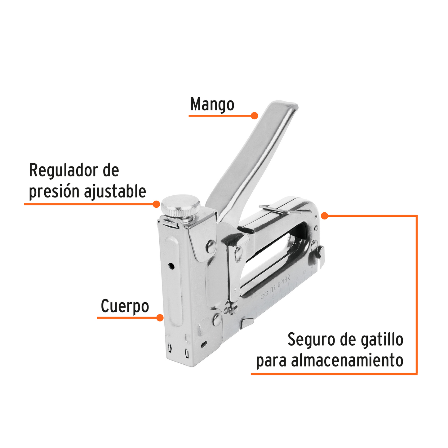Engrapadora tipo pistola para grapas de 1/4 5/16 y 3/8 con regulador de presión y seguro de gatillo