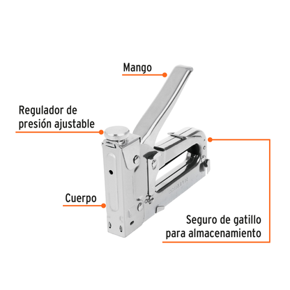 Engrapadora tipo pistola para grapas de 1/4 5/16 y 3/8 con regulador de presión y seguro de gatillo