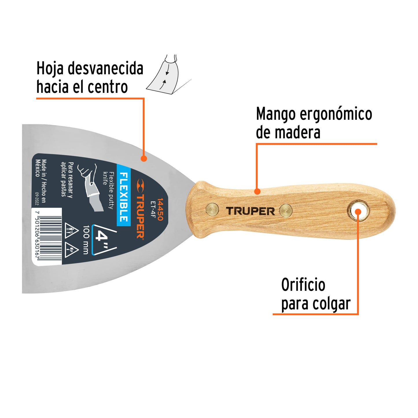 Espátula flexible 4 con mango de madera