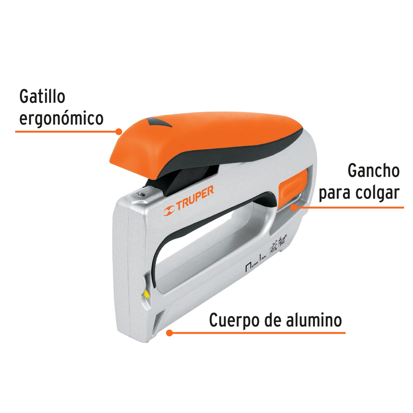 Engrapadora clavadora tipo pistola de uso rudo con cuerpo de aluminio y gatillo ergonómico