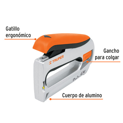 Engrapadora clavadora tipo pistola de uso rudo con cuerpo de aluminio y gatillo ergonómico