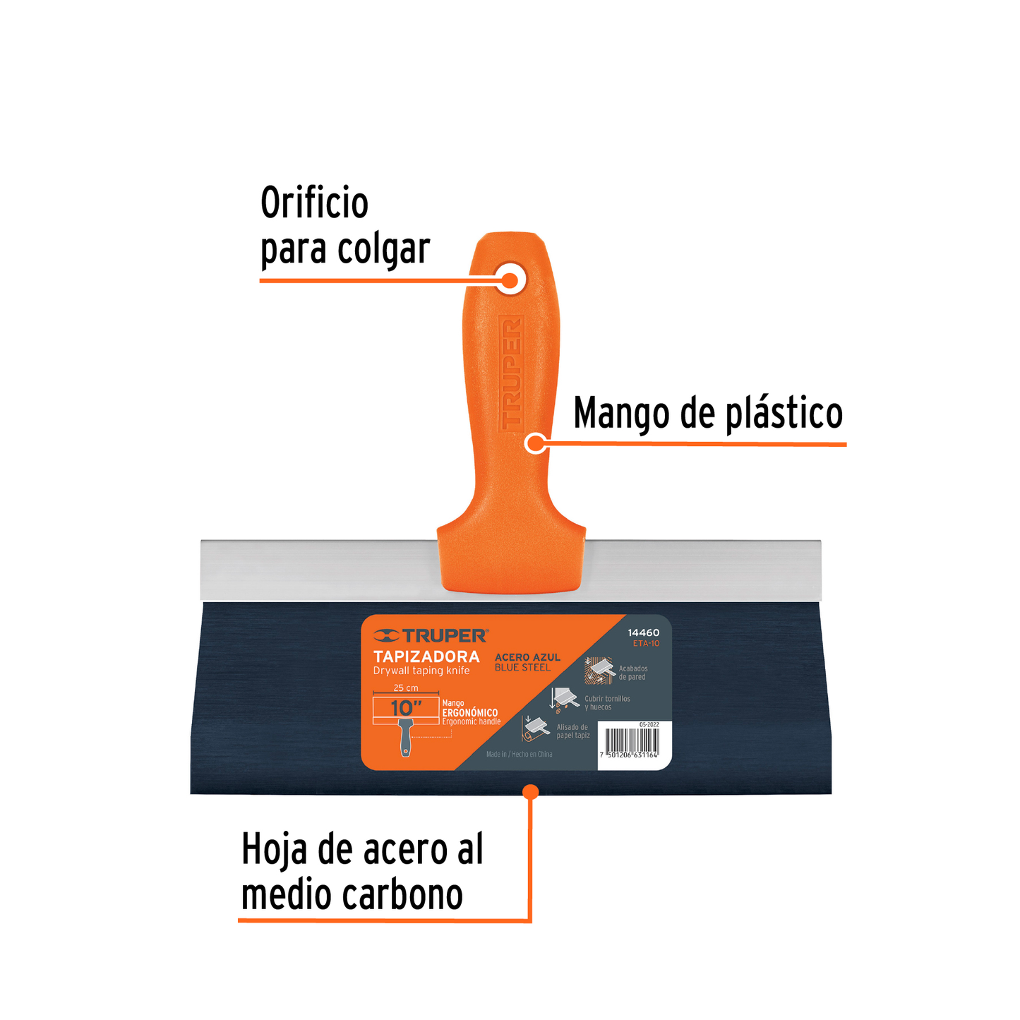 Espátula tapizadora de 10 acero al medio